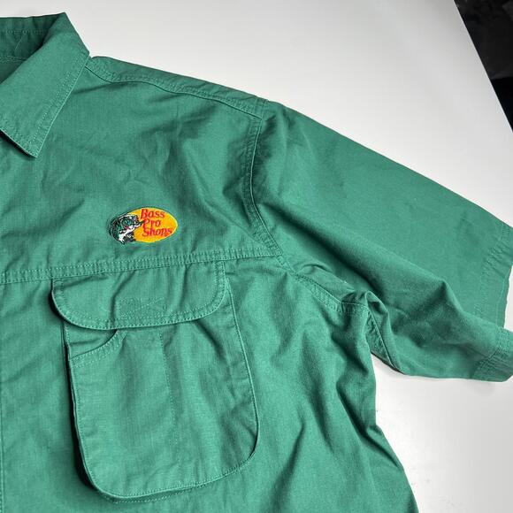 Vintage Bass Pro Shops Fishing Shirt Men’s XL Green Short Sleeve Button Front - Picture 3 of 9